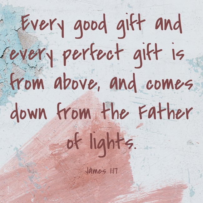 Every good gift and every perfect gift is from above, and comes down from the Father of lights. - James 1:17