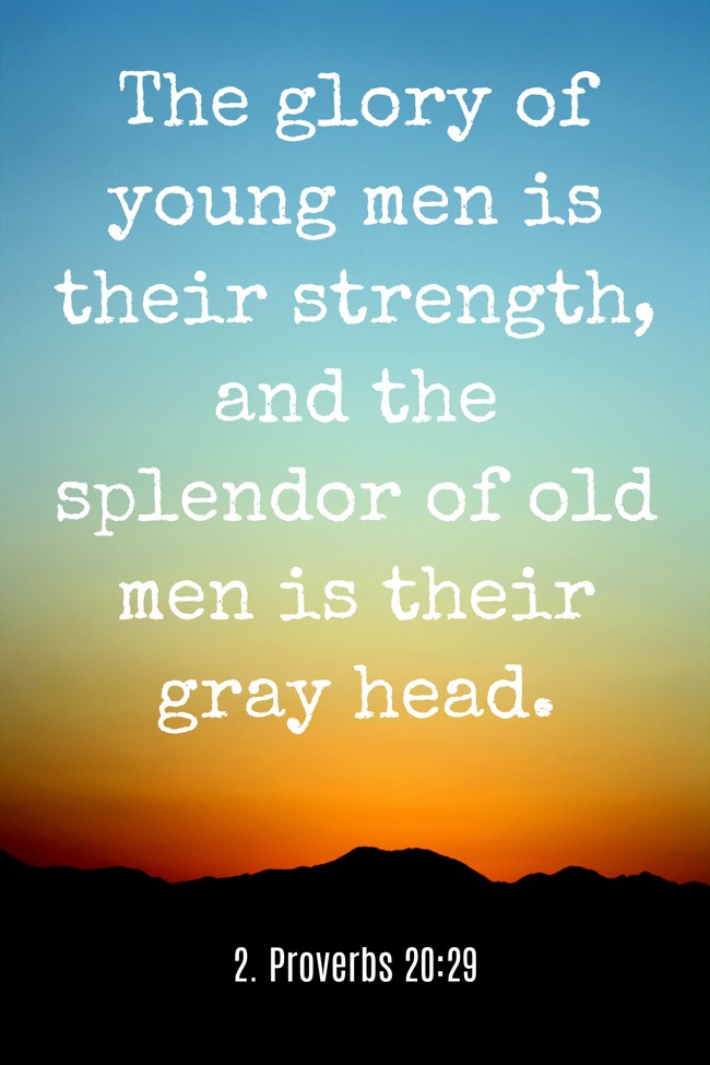 The glory of young men is their strength, and the splendor of old men is their gray head. - 2. Proverbs 20:29