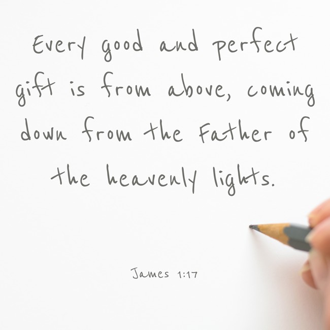 Every good and perfect gift is from above, coming down from the Father of the heavenly lights. - James 1:17