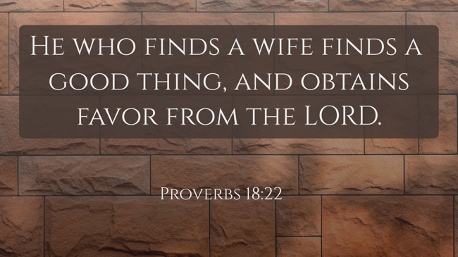 He who finds a wife finds a good thing, and obtains favor from the LORD. - Proverbs 18:22