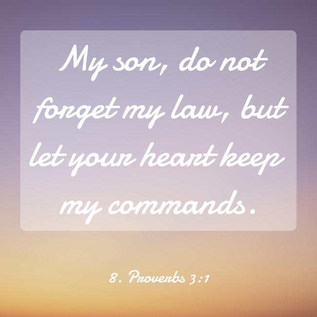 My son, do not forget my law, but let your heart keep my commands. - 8. Proverbs 3:1