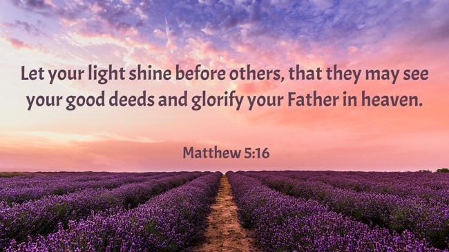 Let your light shine before others, that they may see your good deeds and glorify your Father in heaven. - Matthew 5:16