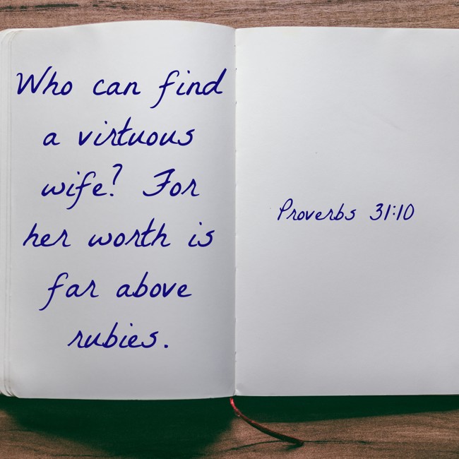 Who can find a virtuous wife? For her worth is far above rubies. - Proverbs 31:10