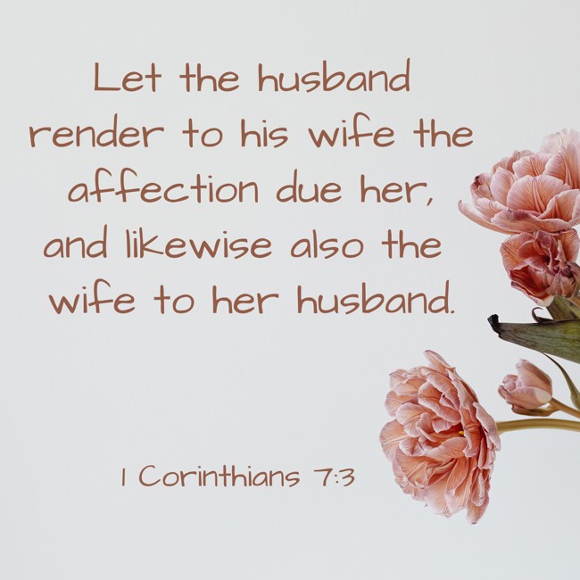 Let the husband render to his wife the affection due her, and likewise also the wife to her husband. - 1 Corinthians 7:3