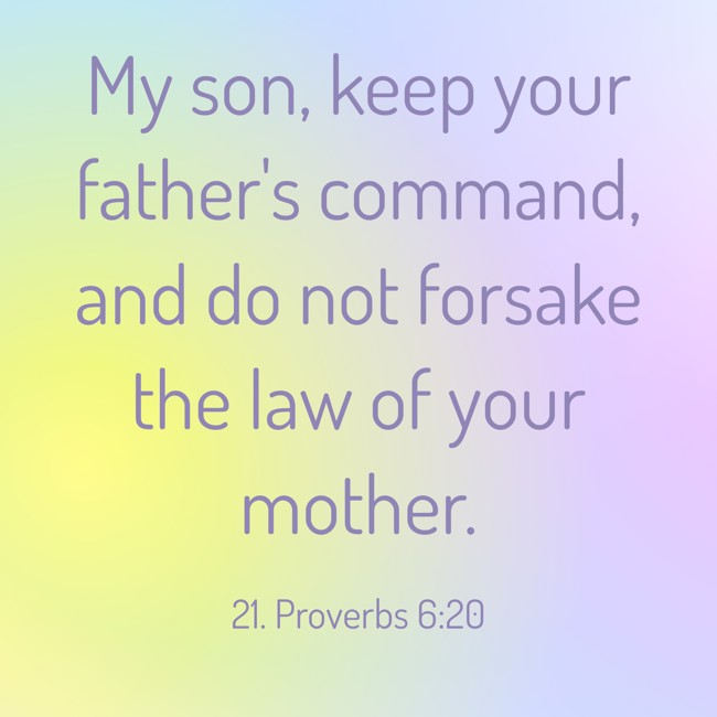 My son, keep your father's command, and do not forsake the law of your mother. - 21. Proverbs 6:20