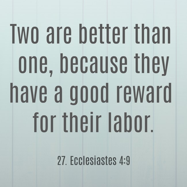 Two are better than one, because they have a good reward for their labor. - 27. Ecclesiastes 4:9
