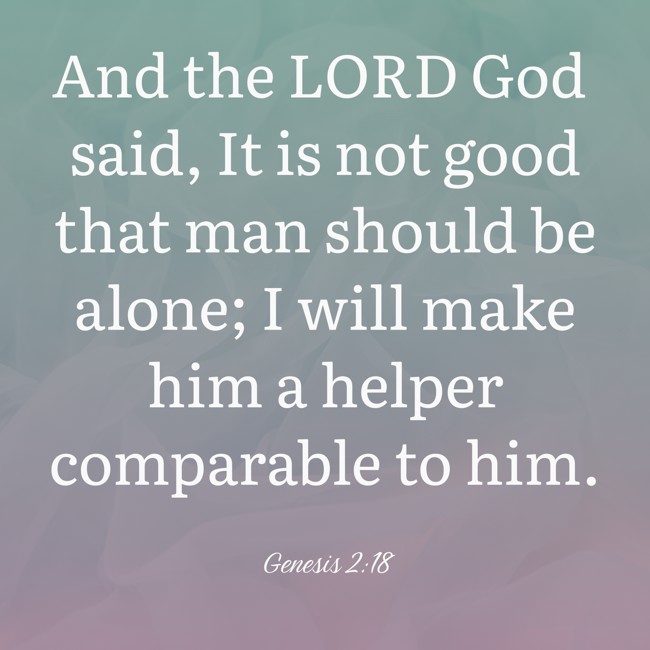 And the LORD God said, It is not good that man should be alone; I will make him a helper comparable to him. - Genesis 2:18
