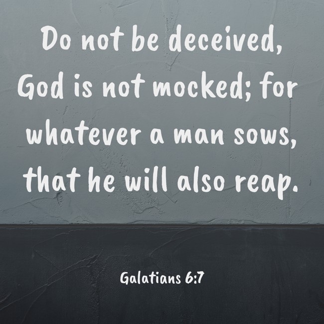 Do not be deceived, God is not mocked; for whatever a man sows, that he will also reap. - Galatians 6:7