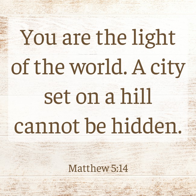 You are the light of the world. A city set on a hill cannot be hidden. - Matthew 5:14