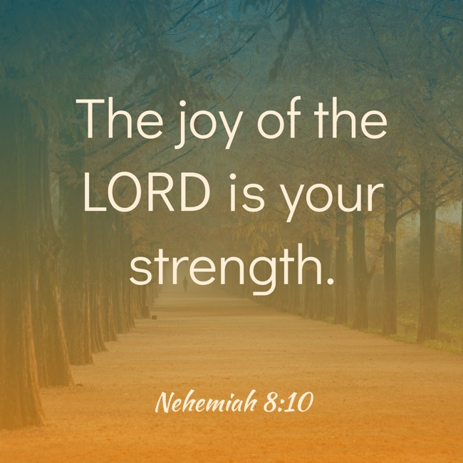  The joy of the LORD is your strength.   - Nehemiah 8:10 