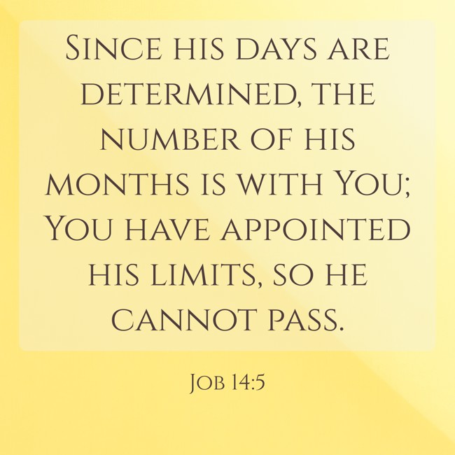 Since his days are determined, the number of his months is with You; You have appointed his limits, so he cannot pass. - Job 14:5