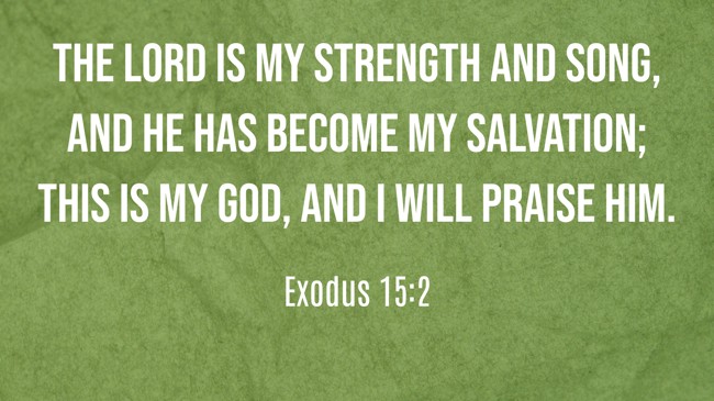  The LORD is my strength and song, and He has become my salvation; this is my God, and I will praise Him.   - Exodus 15:2 