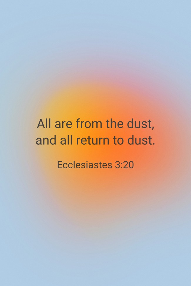 All are from the dust, and all return to dust. - Ecclesiastes 3:20
