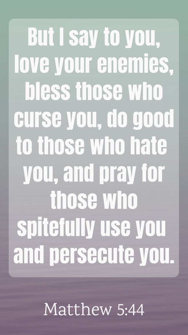 But I say to you, love your enemies, bless those who curse you, do good to those who hate you, and pray for those who spitefully use you and persecute you. - Matthew 5:44