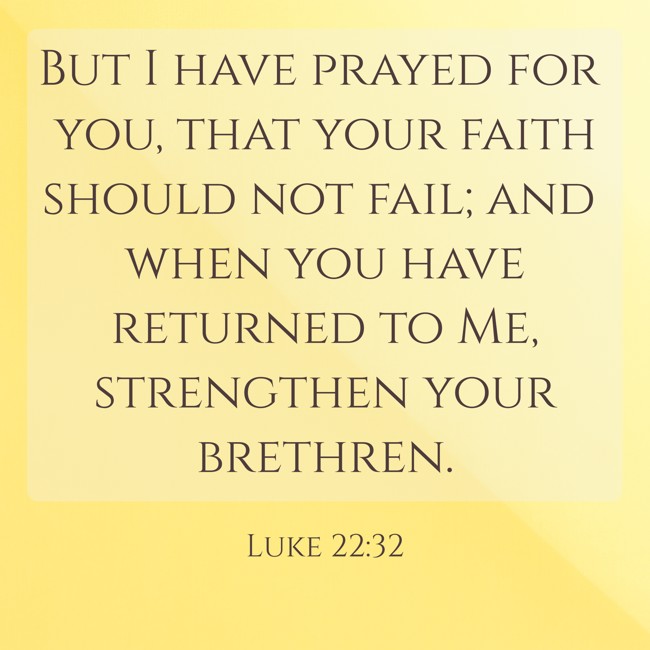 But I have prayed for you, that your faith should not fail; and when you have returned to Me, strengthen your brethren. - Luke 22:32