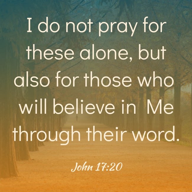 I do not pray for these alone, but also for those who will believe in Me through their word. - John 17:20