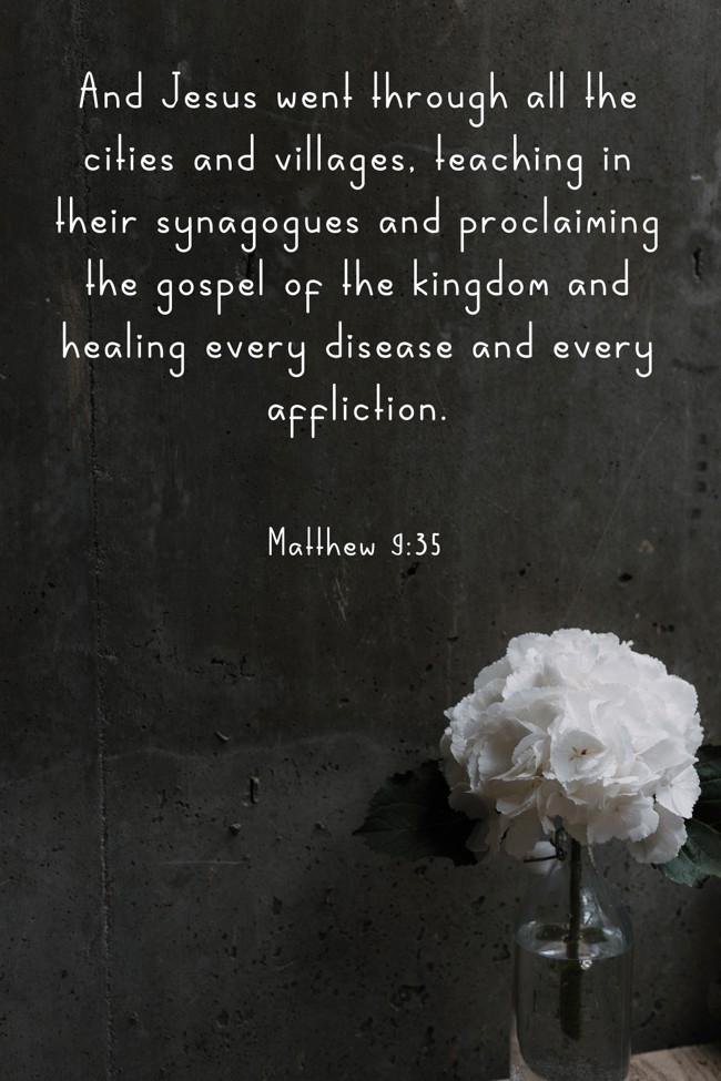  And Jesus went through all the cities and villages, teaching in their synagogues and proclaiming the gospel of the kingdom and healing every disease and every affliction.   - Matthew 9:35 