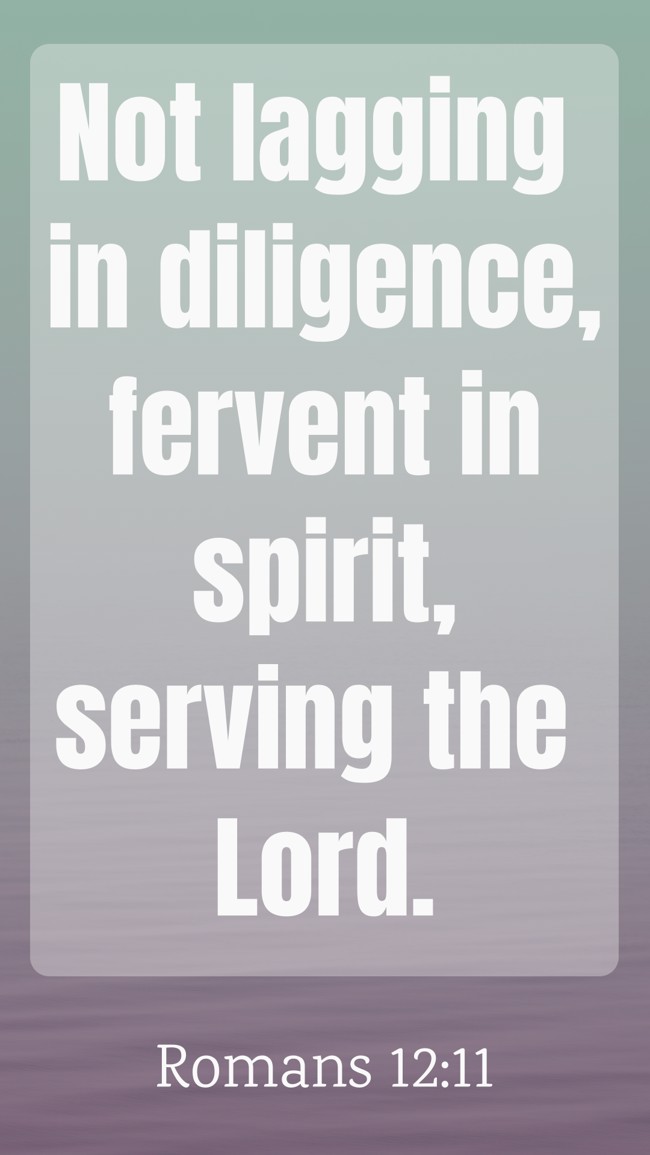 Not lagging in diligence, fervent in spirit, serving the Lord. - Romans 12:11