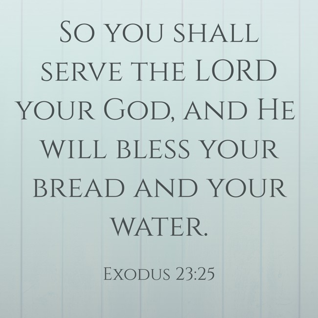 So you shall serve the LORD your God, and He will bless your bread and your water. - Exodus 23:25