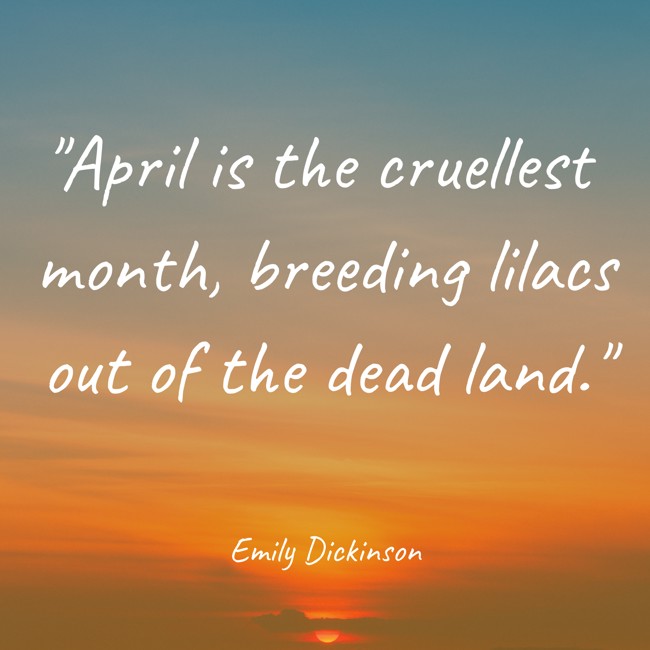 April is the cruellest month, breeding lilacs out of the dead land. - Emily Dickinson