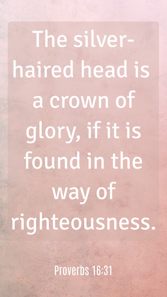 The silver-haired head is a crown of glory, if it is found in the way of righteousness. - Proverbs 16:31