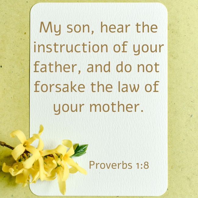My son, hear the instruction of your father, and do not forsake the law of your mother. - Proverbs 1:8