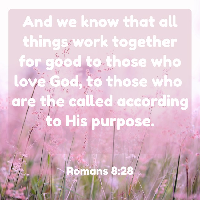 And we know that all things work together for good to those who love God, to those who are the called according to His purpose. - Romans 8:28