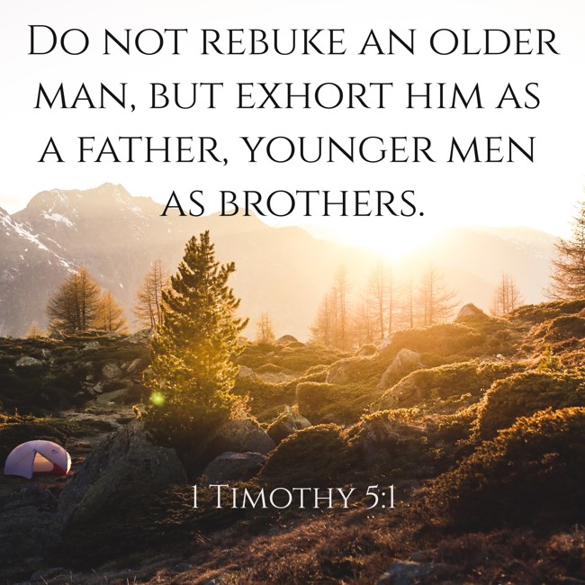 Do not rebuke an older man, but exhort him as a father, younger men as brothers. - 1 Timothy 5:1
