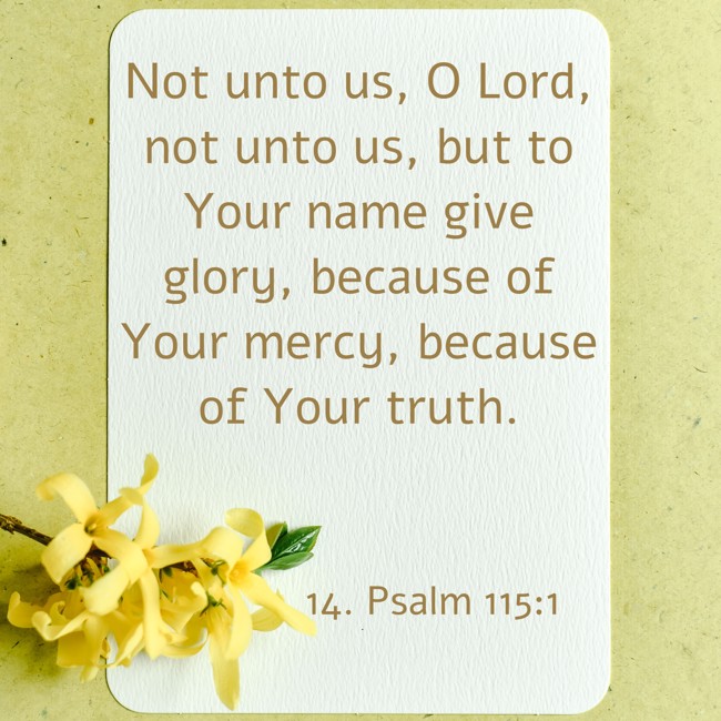 Not unto us, O Lord, not unto us, but to Your name give glory, because of Your mercy, because of Your truth. - 14. Psalm 115:1