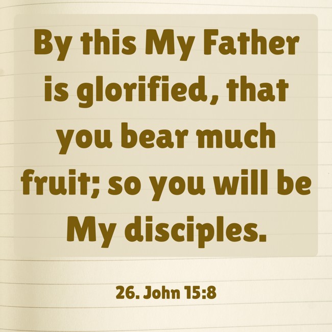 By this My Father is glorified, that you bear much fruit; so you will be My disciples. - 26. John 15:8