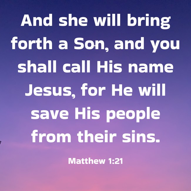 And she will bring forth a Son, and you shall call His name Jesus, for He will save His people from their sins. - Matthew 1:21