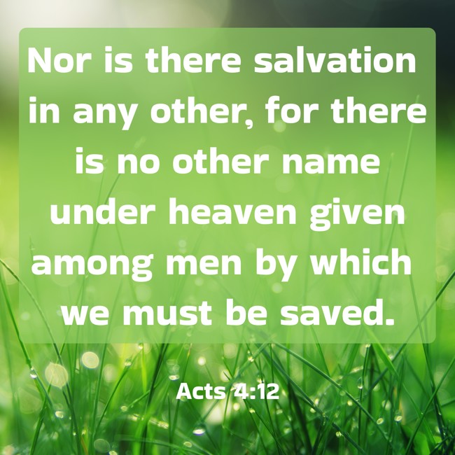 Nor is there salvation in any other, for there is no other name under heaven given among men by which we must be saved. - Acts 4:12