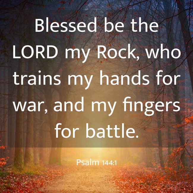 Blessed be the LORD my Rock, who trains my hands for war, and my fingers for battle. - Psalm 144:1