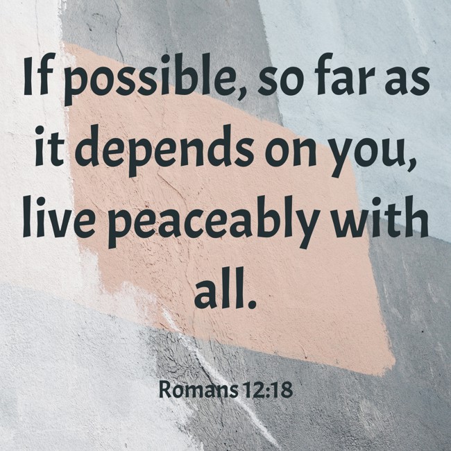 If possible, so far as it depends on you, live peaceably with all. - Romans 12:18