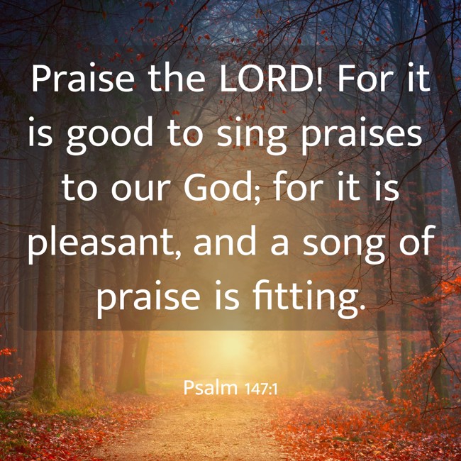 Praise the LORD! For it is good to sing praises to our God; for it is pleasant, and a song of praise is fitting. - Psalm 147:1