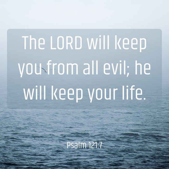 The LORD will keep you from all evil; he will keep your life. - Psalm 121:7
