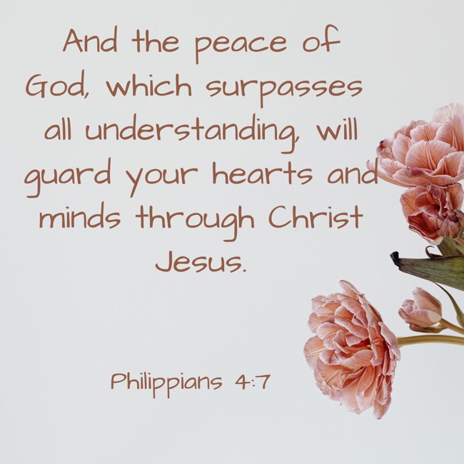 And the peace of God, which surpasses all understanding, will guard your hearts and minds through Christ Jesus. - Philippians 4:7