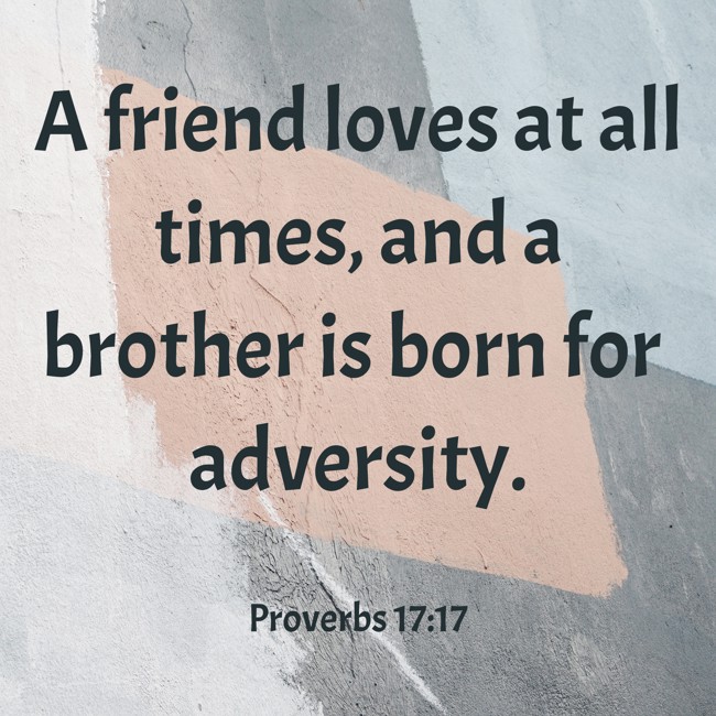 A friend loves at all times, and a brother is born for adversity. - Proverbs 17:17