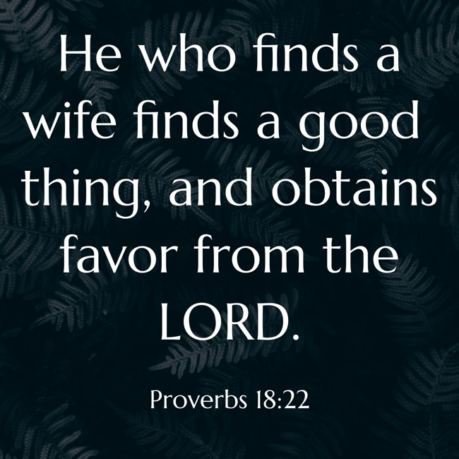 He who finds a wife finds a good thing, and obtains favor from the LORD. - Proverbs 18:22