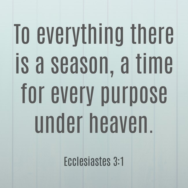 To everything there is a season, a time for every purpose under heaven. - Ecclesiastes 3:1