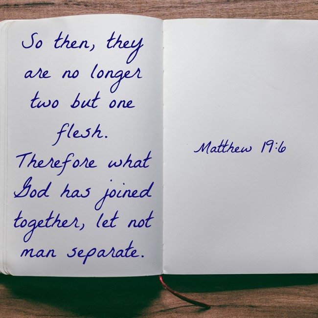 So then, they are no longer two but one flesh. Therefore what God has joined together, let not man separate. - Matthew 19:6