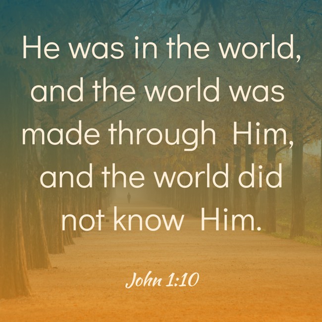  He was in the world, and the world was made through Him, and the world did not know Him.   - John 1:10 