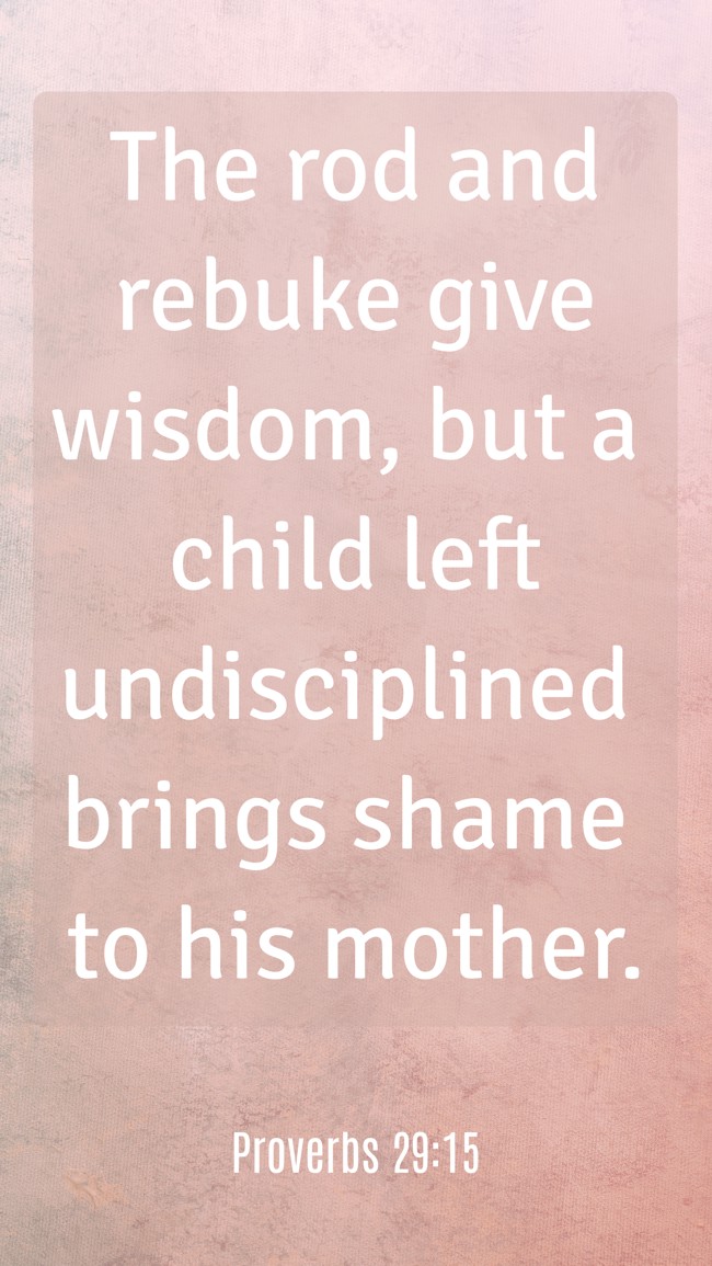 The rod and rebuke give wisdom, but a child left undisciplined brings shame to his mother. - Proverbs 29:15