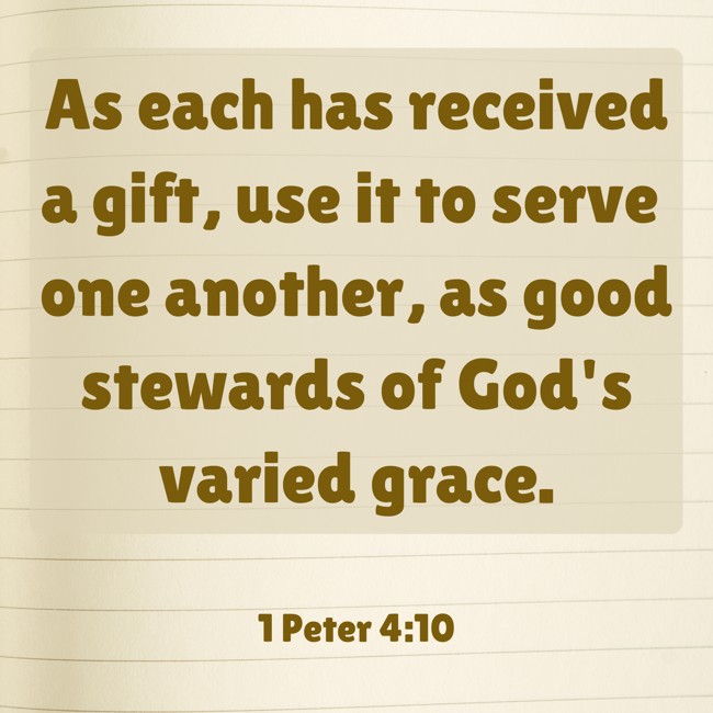 As each has received a gift, use it to serve one another, as good stewards of God's varied grace. - 1 Peter 4:10