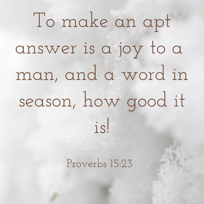 To make an apt answer is a joy to a man, and a word in season, how good it is! - Proverbs 15:23
