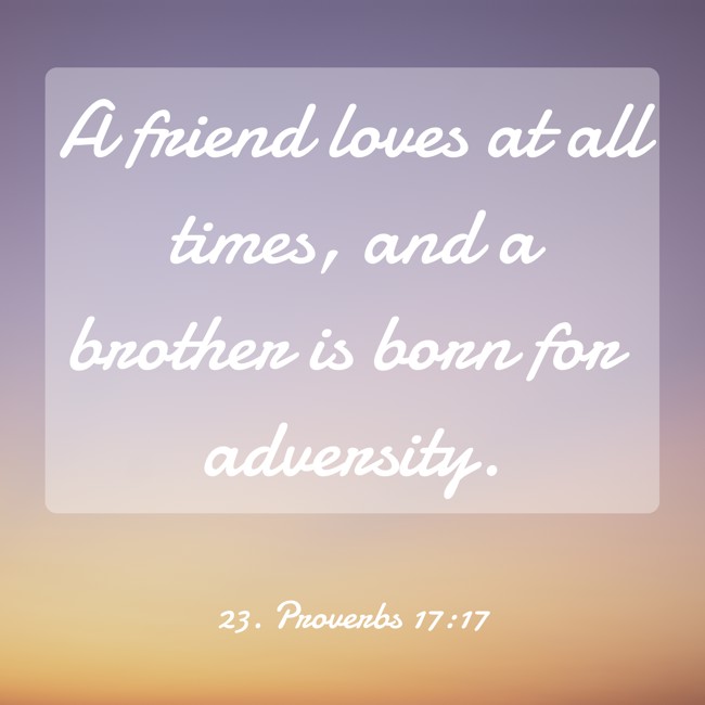 A friend loves at all times, and a brother is born for adversity. - 23. Proverbs 17:17