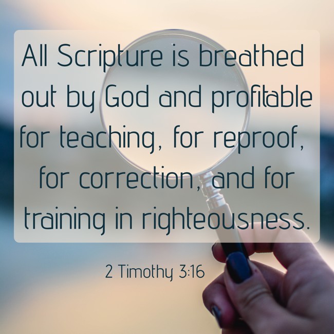  All Scripture is breathed out by God and profitable for teaching, for reproof, for correction, and for training in righteousness.   - 2 Timothy 3:16 