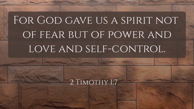 For God gave us a spirit not of fear but of power and love and self-control. - 2 Timothy 1:7