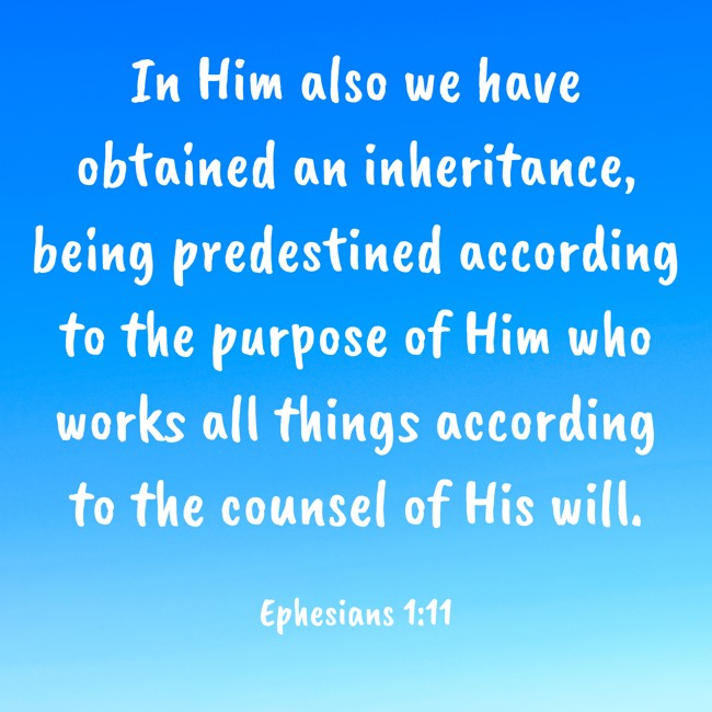  In Him also we have obtained an inheritance, being predestined according to the purpose of Him who works all things according to the counsel of His will.   - Ephesians 1:11 