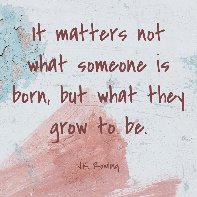  It matters not what someone is born, but what they grow to be.   - J.K. Rowling 